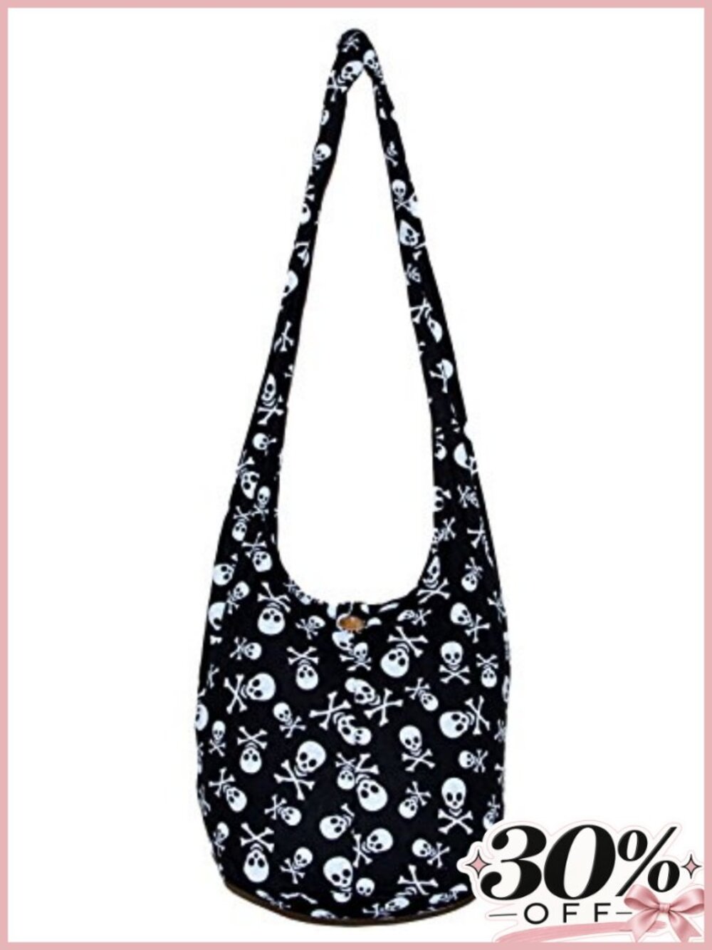 Bohemian Skull Print Hobo Crossbody Bag Cotton 33" Strap